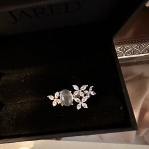 Red Silver Moonstones Floral Ring